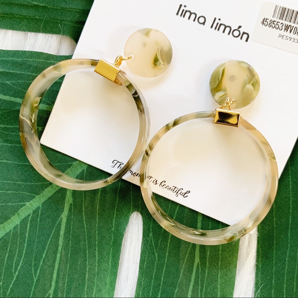 Acrylic Earrings Dangling Hoops Yellow Green - Picture 4 of 7